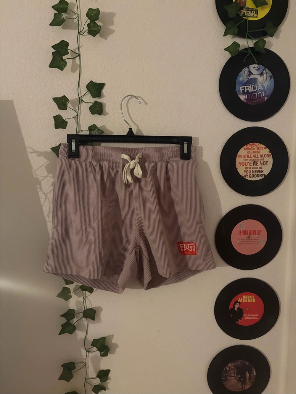 Striped Drawstring Athletic Shorts in Light Mauve - Unbranded